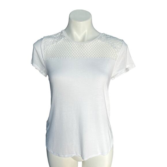 Ann Taylor white top mesh panel short sleeve top size small - Picture 1 of 10